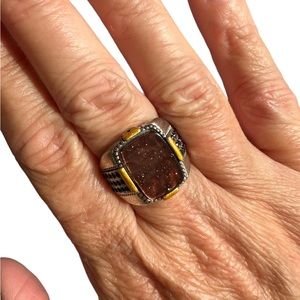 Silver with Brown Stone Unisex Ring